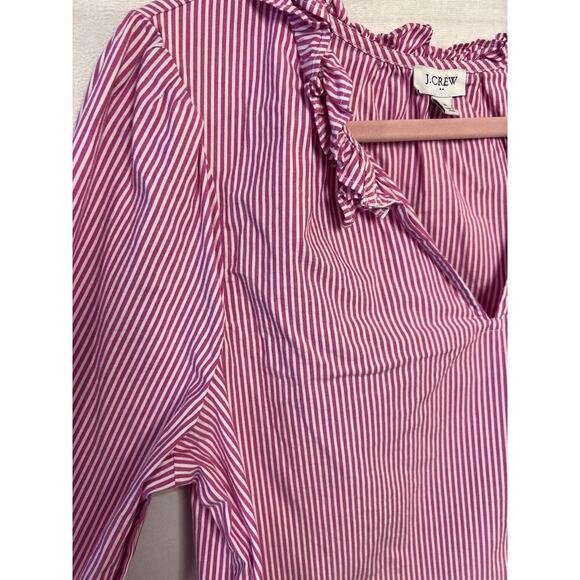 J. Crew Size Med Top Pink White Stripes Ruffle Collar - Picture 2 of 5